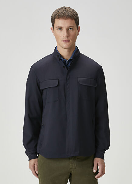Navy Blue Wool Outer Shirt