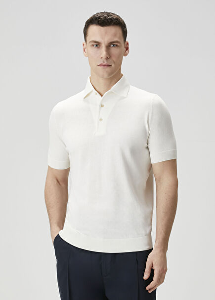 Beyaz Polo Yaka Kısa Kollu Triko