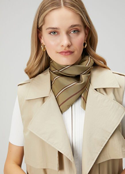 Khaki Pinstripe Silk Scarf