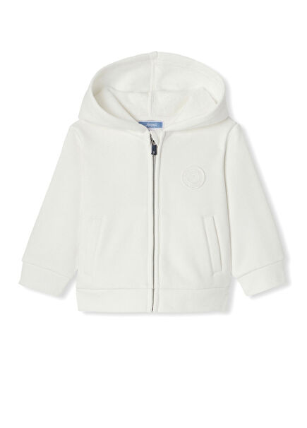 White Fleece Hooded Zippered Baby Boy Sweatsihrt
