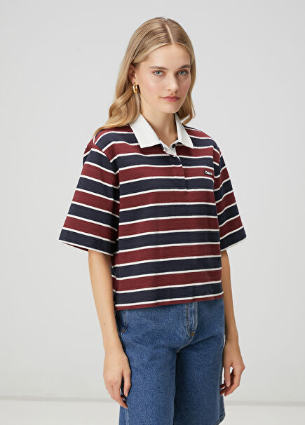 Burgundy Navy Striped Polo T-shirt