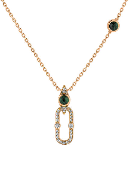 Tropica Chain 18K Rose Gold Women's Necklace with Malachite Diamonds