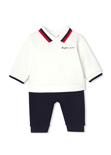 Beyaz Lacivert Polar Polo Yaka Erkek Bebek 2'li Set