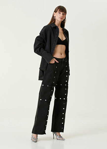 Siyah Wide Leg Jean Pantolon