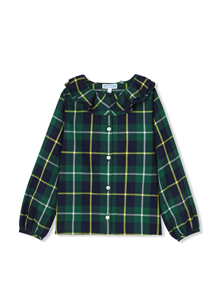 Green Plaid Girls' Flannel Blouse