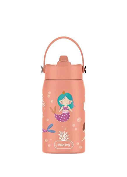 Lil'Straw Mermaid Dream Şeftali Çelik Çocuk Su Termosu 420 ml 