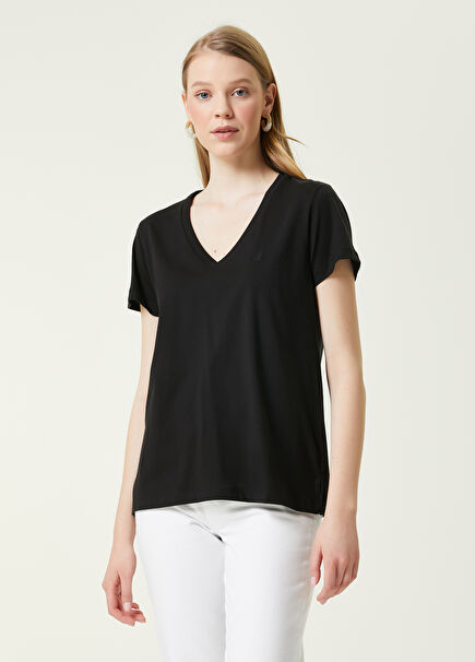 Black V-Neck Flowing T-Shirt