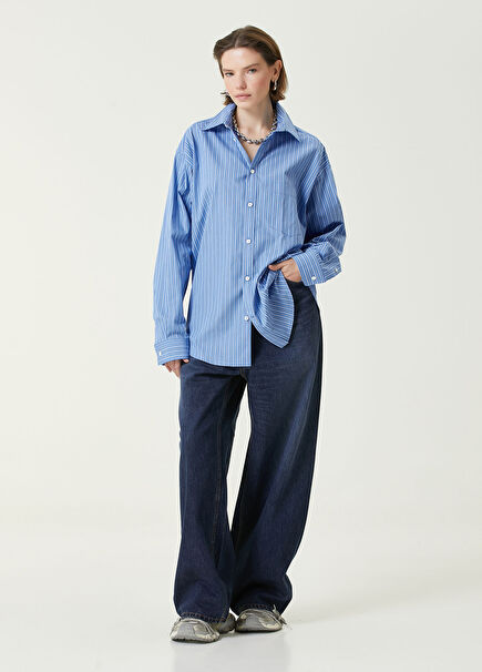Koyu Mavi Baggy Jean Pantolon
