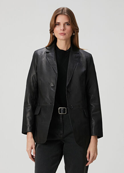 Arna Siyah Deri Blazer