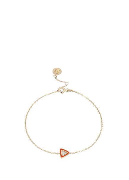 Orange Triangle Enamel Diamond Stone 14K Gold Unisex Bracelet