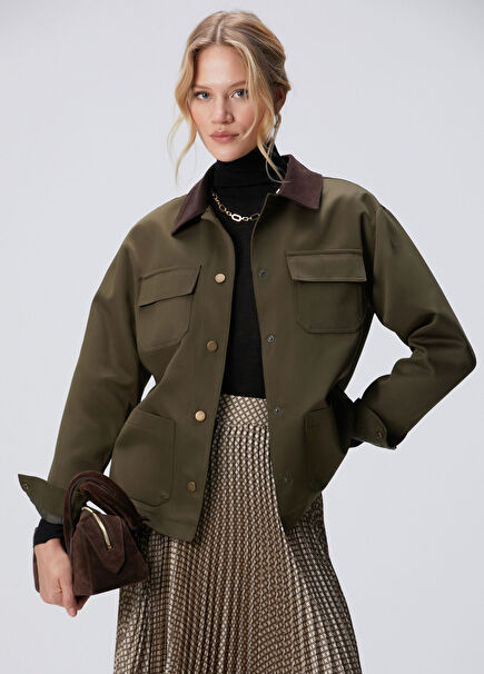 Haki Kadife Garnili Mont