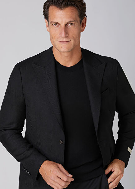 Black Zigzag Pattern Jacquard Wool Blazer