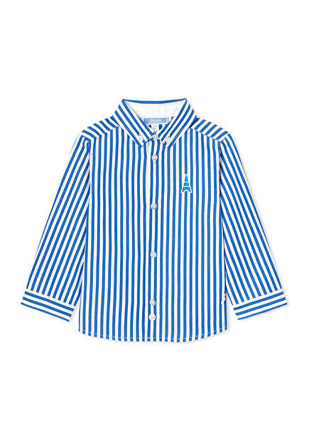 Blue & White Striped Poplin Long Sleeve Baby Boy Shirt