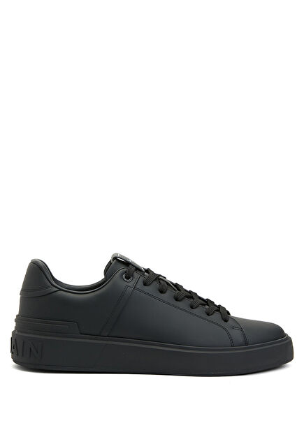 Black Logo Detailed Men's Leather Sneakers