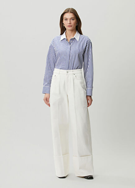 Beyaz Wide Leg Jean Pantolon