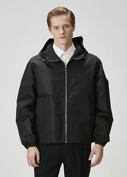 Black Logo Embroidered Raincoat