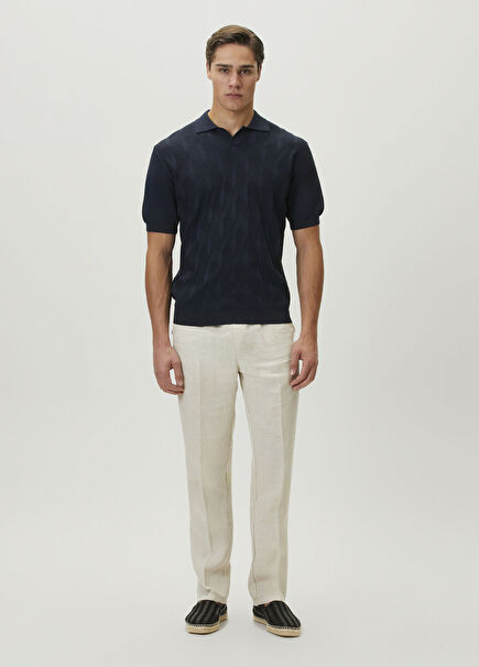 Johnny Lacivert Polo Yaka Jakarlı T-shirt