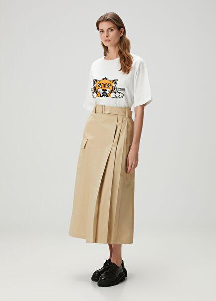 Beige Midi Cargo Skirt