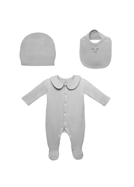 3 Parça Gri Yenidoğan Bebek Takımı