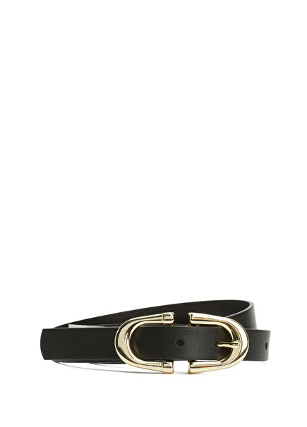 Black Big C Buckle Women's Leather Belt