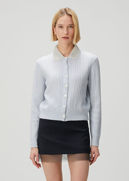 Blue Cable Knit Cardigan