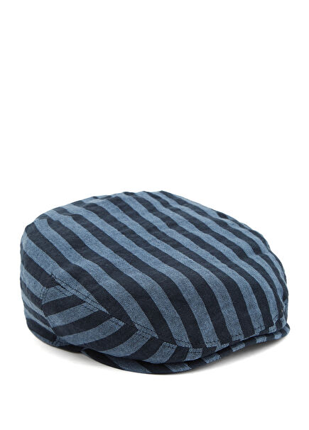 Mavi Çizgili Erkek Keten Şapka