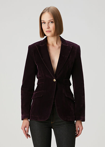 Mürdüm Sırt Dekolteli Kadife Ceket