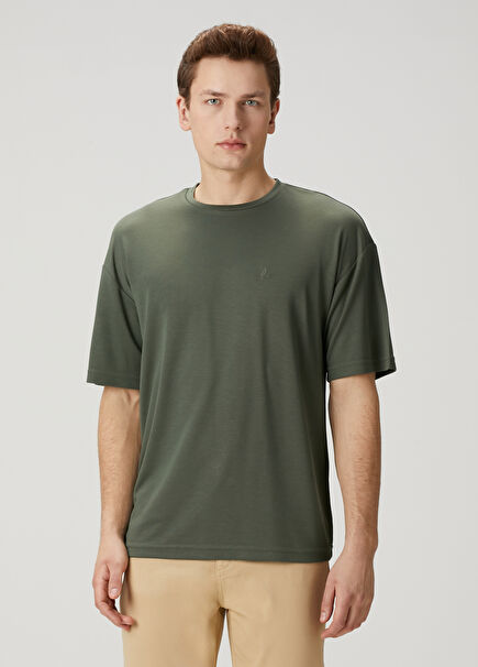 Haki Logo Nakışlı Oversized T-shirt