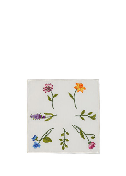 Garden Floral Patterned Linen 4-Piece Coaster Set