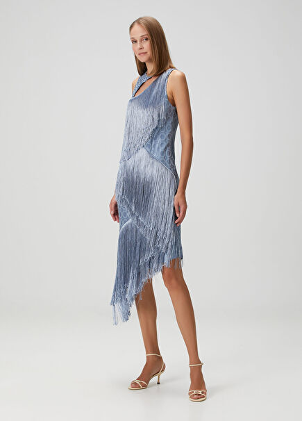 Costa Mavi Püsküllü Kokteyl Elbise
