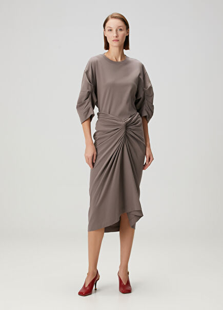 Taupe Midi Jersey Skirt