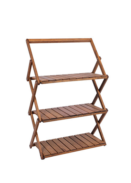 Ahşap Kahverengi Katlanır Çantalı Kamp ve Bahçe Rafı