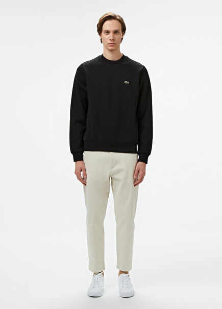 Siyah Bisiklet Yaka Classic Fit Erkek Sweatshirt