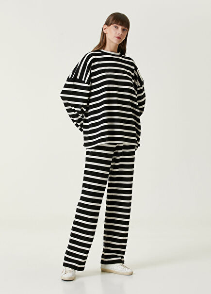 Skipper Çizgili Siyah Kadın Sweatshirt