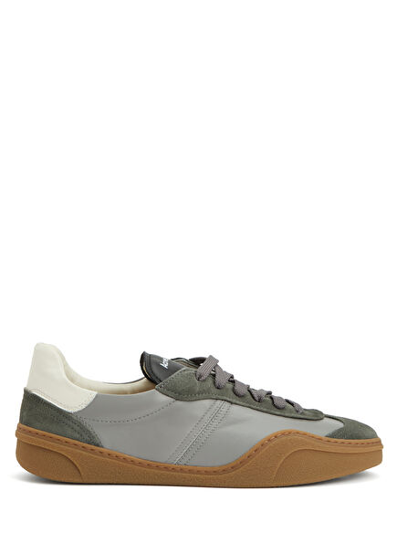 Grey Logo Detailed Men's Leather Sneakers