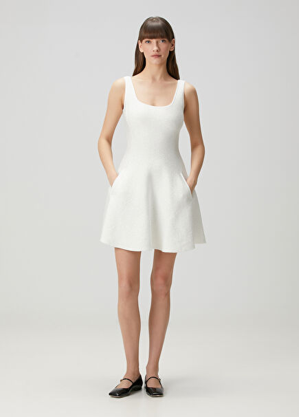 White Sequined Mini Knit Dress