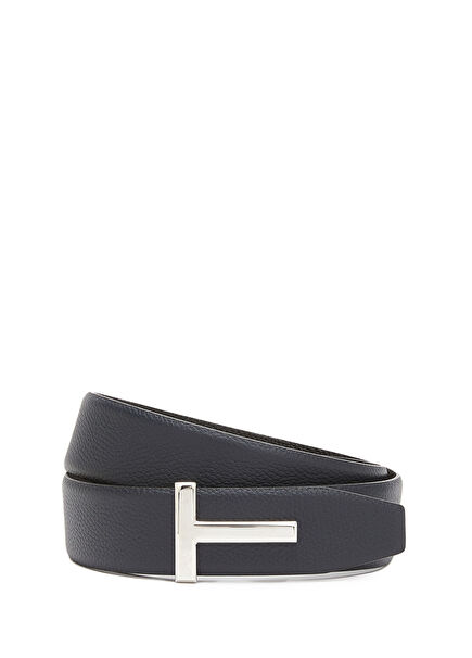 Navy Blue Men's Leather Belt