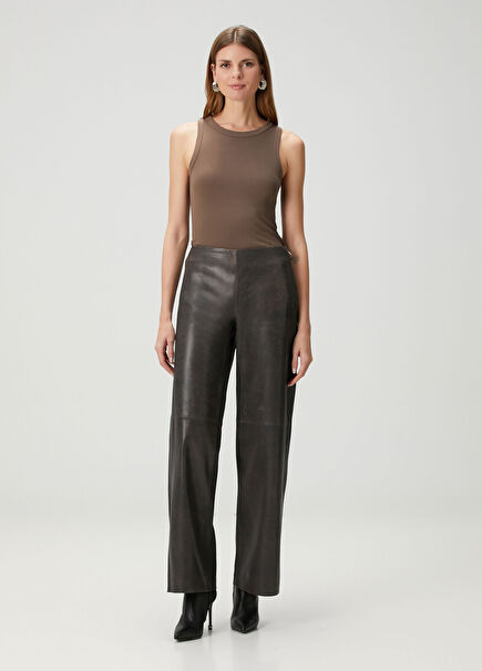 Kahverengi Deri Pantolon