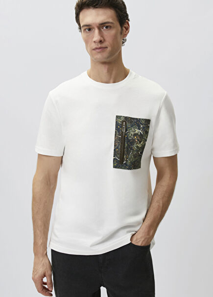 Beyaz Ebru Desenli T-shirt