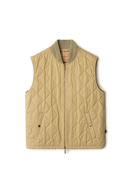 Quilted Gabardine Gilet Bej Pamuklu Erkek Yelek