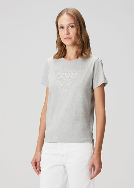 Gri Taşlı Logolu T-shirt