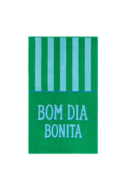 Tabea Green Blue Cotton Velvet Beach Towel 90 x 150 cm
