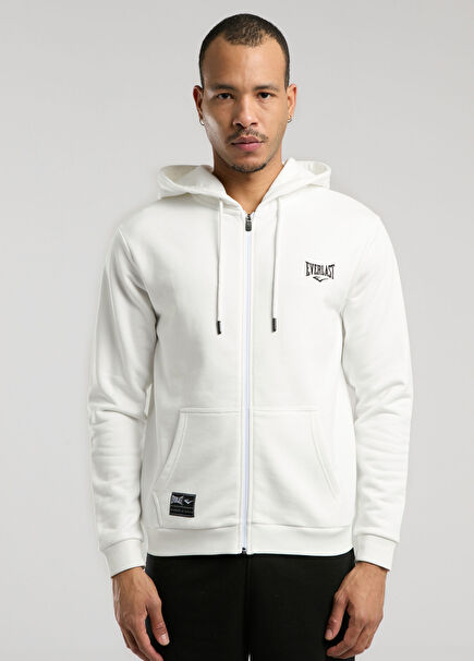 Ever Essentials White Hooded Zippered Regular Fit Men's Sports Sweatshirt