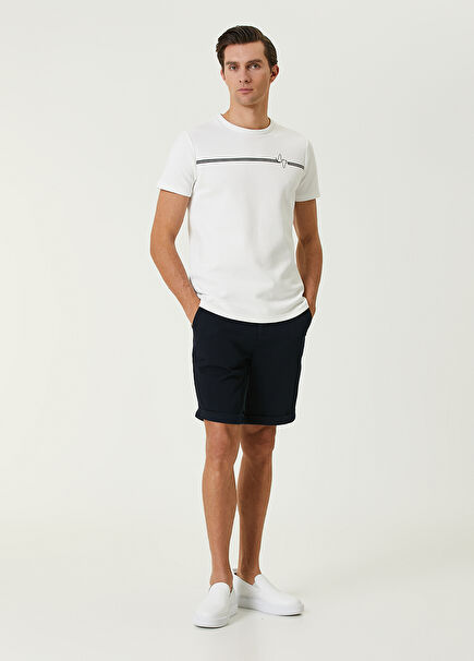 Navy Blue Waist Corded Shorts