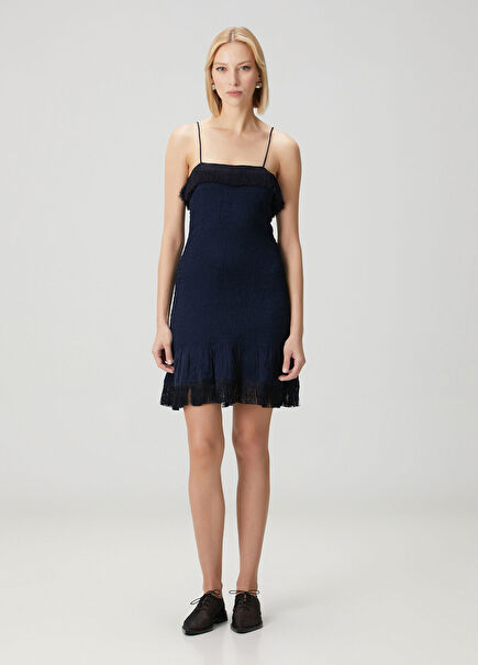 Valia Lacivert Püskül Detaylı Mini Elbise