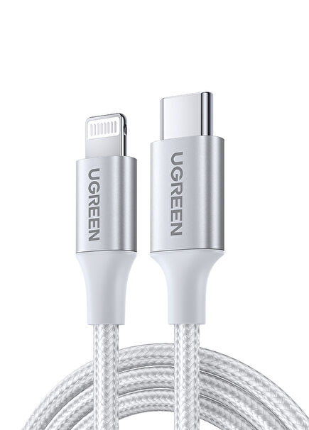 Type-C to Lightning 3A PD MFi Sertifikalı Örgülü Gümüş Hızlı Şarj Kablosu 