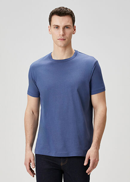 Qsimple Muscle Fit Marine Blue Modal Kısa Kollu Erkek T-shirt