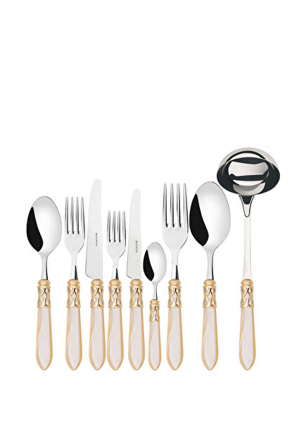 Aladdin Ivory Cream Gold Stainless Steel 75 Piece Cutlery Set