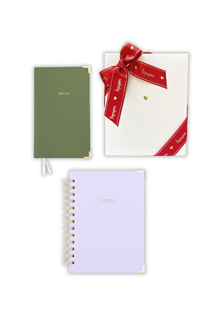 Spiralli Lila Defter ve Yeşil Ajanda Hediye Seti