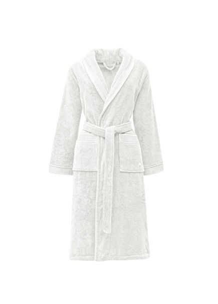 Pure Cotton Krem Rengi Nakışlı Organik Pamuk Kadın Bornoz